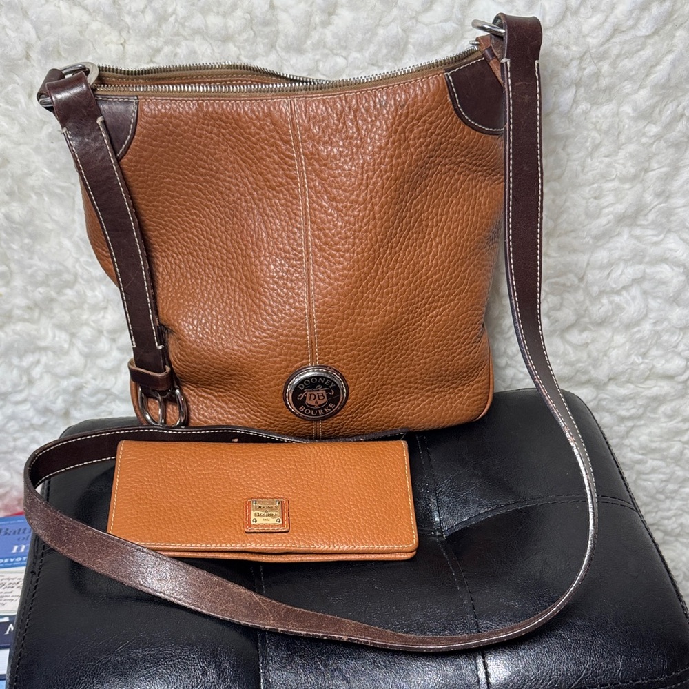 Dooney & Bourke Two-Tone Brown Pebbled Leather Crossbody with Wallet